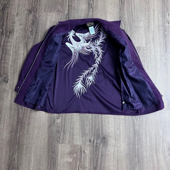 Bob Mackie Wearable Art Purple Firebird/Phoenix Embroidered Jacket and Pants Set - Picture 7 of 16